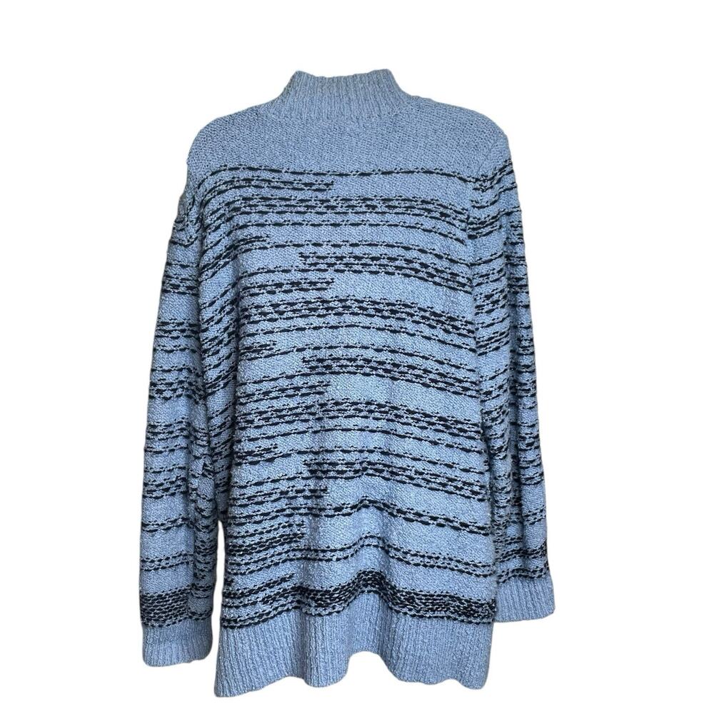 Susan Graver Womens Blue Striped Mock Turtleneck Sweater‎ Size 1X Slouchy Casual - Picture 2 of 12